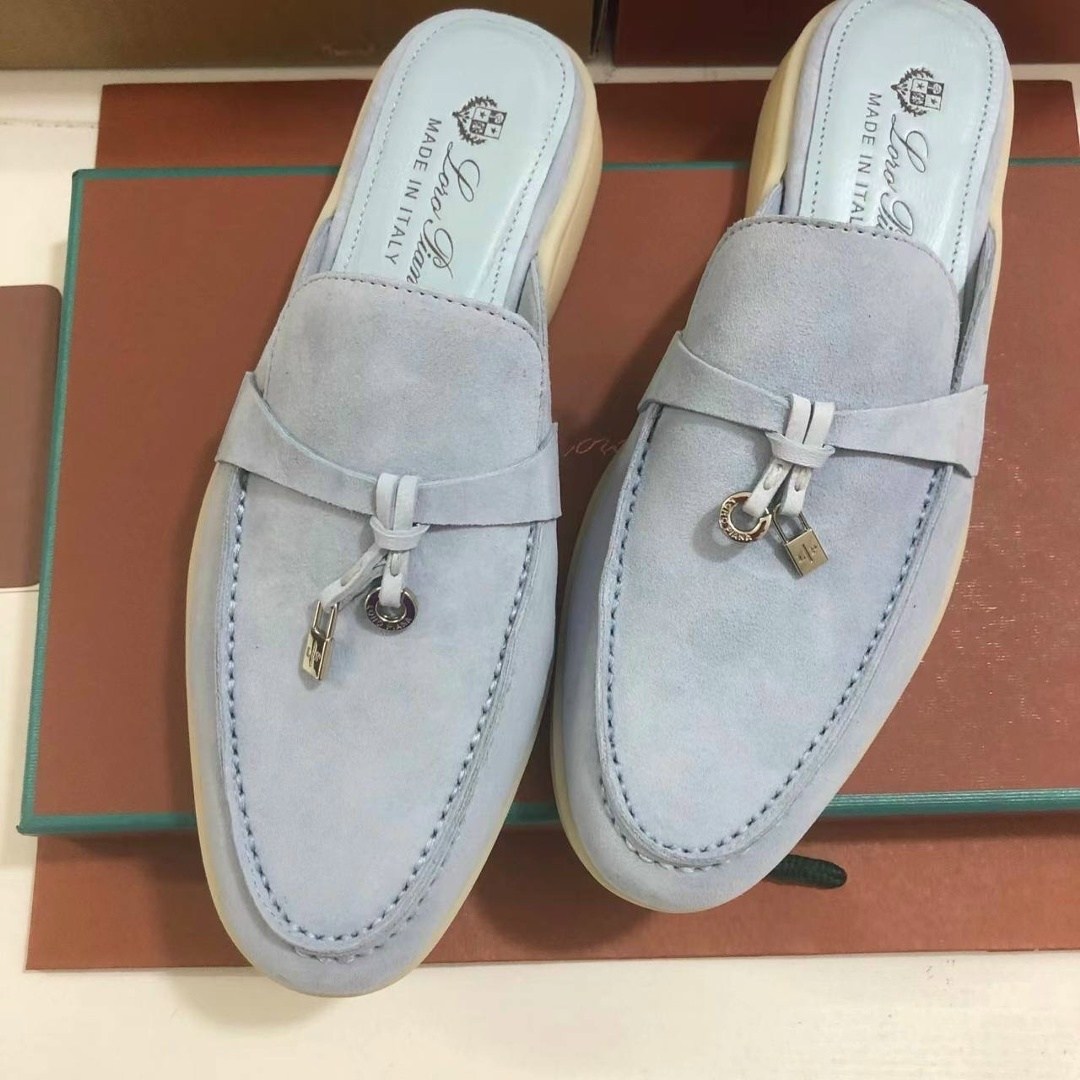 мюли loro piana,обувь,женские замшевые мюли loro piana голубые,мокасины лоро пиано женские,обувь женская