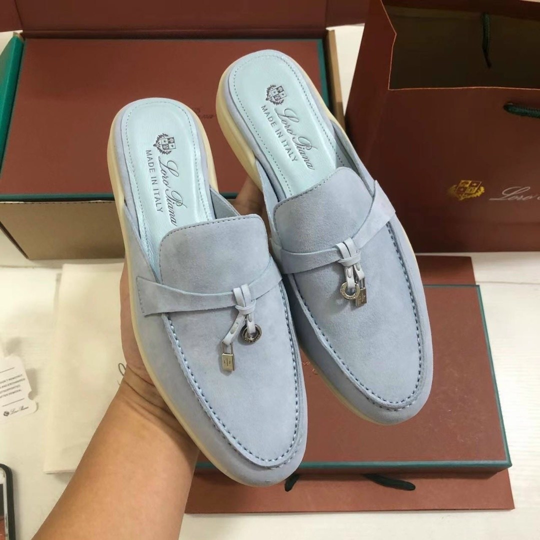 мюли loro piana,обувь,женские замшевые мюли loro piana голубые,мокасины лоро пиано женские,обувь женская