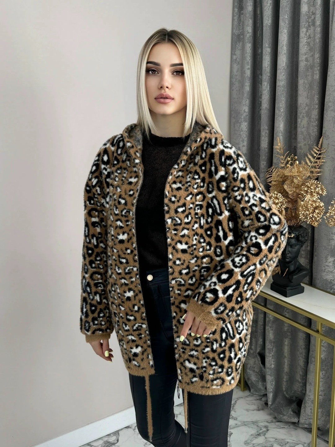 кардиган теплый пушисты,женская куртка,кардиган леопардовый,кардиган альпака,кардиган