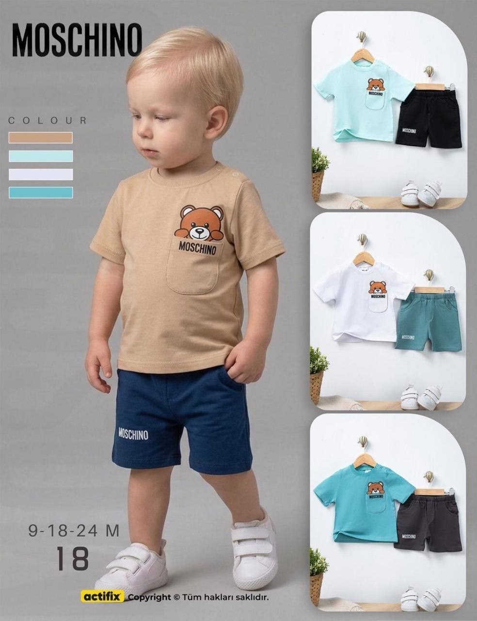 одежда для мальчика,комплект одежды moschino,комплект из футболки и шорт moschino,одежда для малыша,детские комплекты