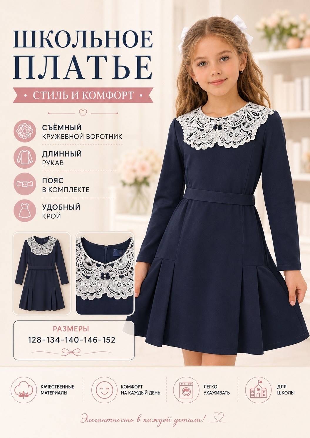 платье синее школьное,платье к школе,платье школьное,школьное платье для девочки,школьное платье для девочки пфк успех 71927473