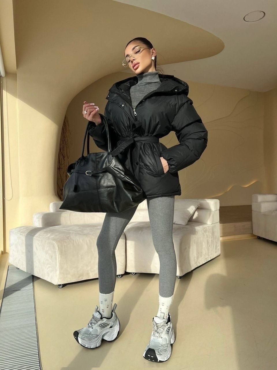 куртка зимняя с капюшоном оверсайз пуховик julineiz 272887433,куртка с поясом,куртка оверсайз,куртка пуховик,куртка зимняя стильная