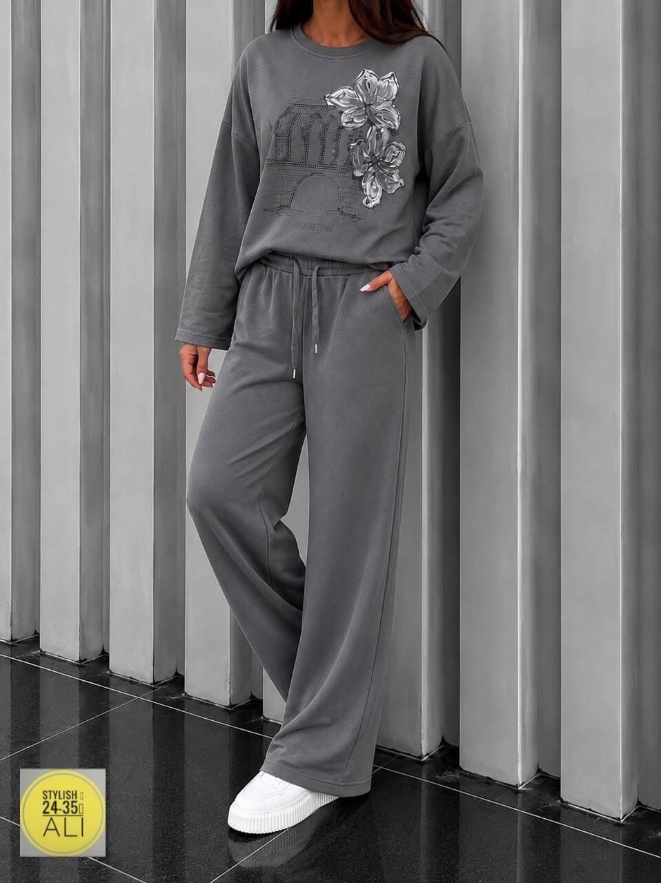 вязаный костюм свитшот и брюки trend collection,костюм трикотажный женский,спортивные костюмы женские,трикотажные костюмы,костюм спортивный