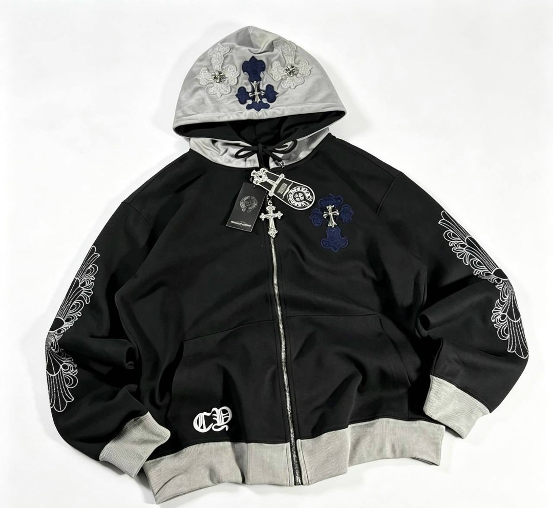 толстовка с замком и капюшоном chrome hearts,chrome hearts худи,chrome hearts grey cross hoodie,chrome hearts grey hoodie,chrome hearts hoodie