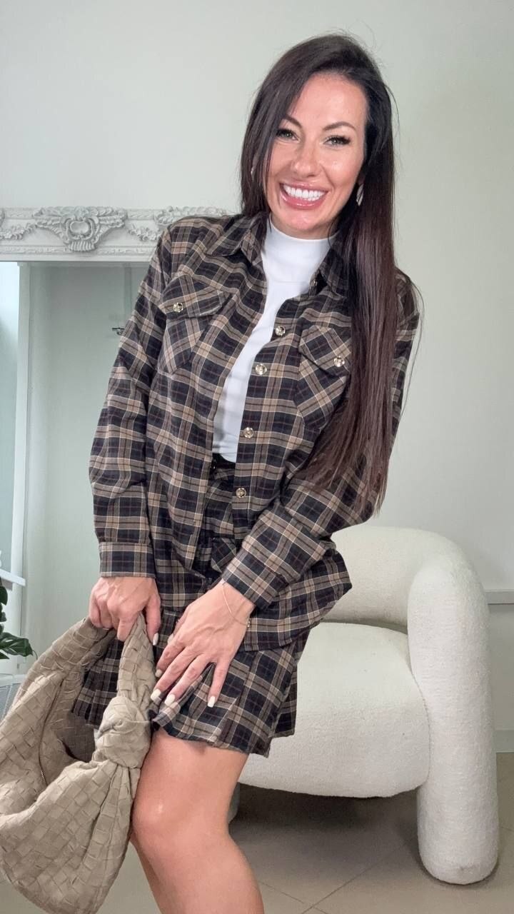 платье в клетку,женский костюм в клетку miu miu,рубашка платья,женский костюм в клетку,костюм с юбкой