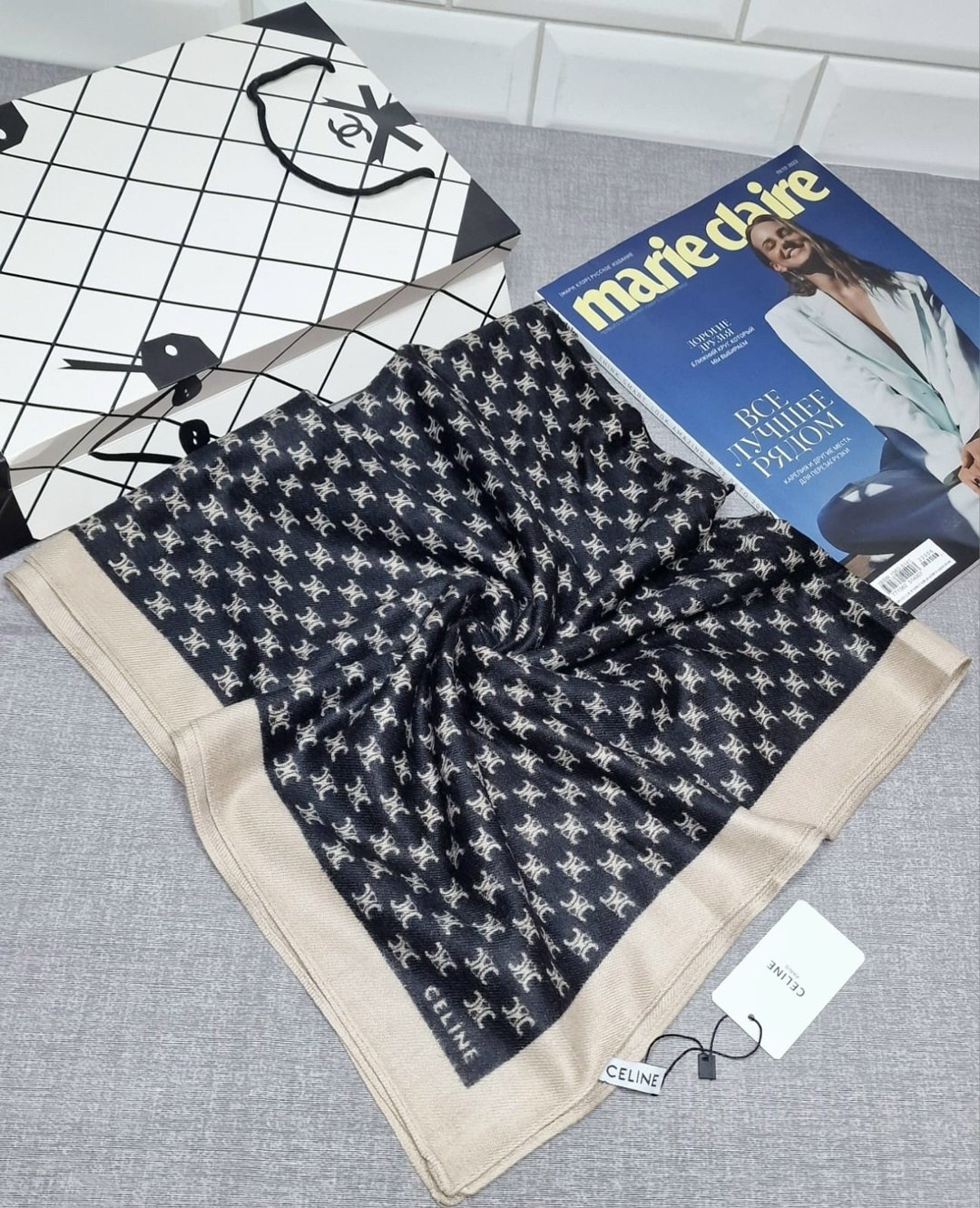 брендовый платок из шерсти celine,брендовый платок,женский платок,шелковый платок шанель,платок celine