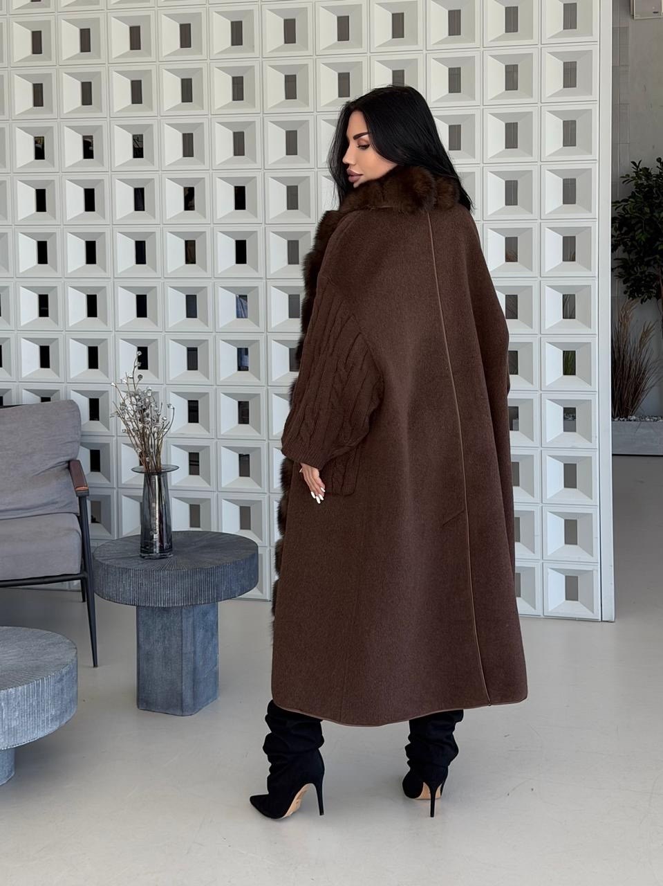 кардиган с мехом песца,коричневый кардиган с мехом песца yana kraft brand,шуба из соболя,кардиган с мехом,вязаный кардиган