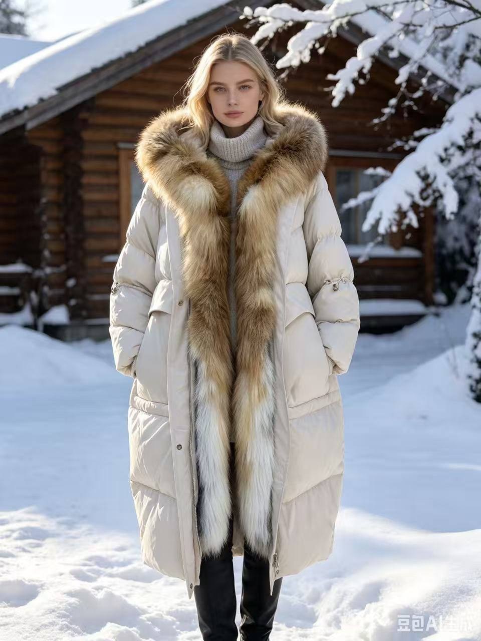 длинный пуховик кокон кремовый с мехом лисы,пуховик lux кремовый с лисой,длинные пуховики,пуховик lux кремовый с натуральным мехом лисы,длинный свободный пуховик кокон кремовый с мехом лисы больших ра