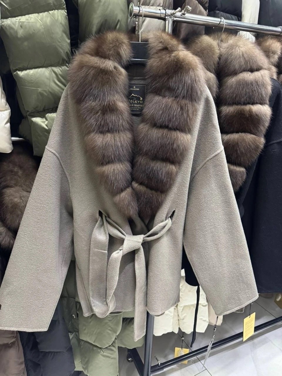 пальто шерстяное с мехом соболя stone,пальто с мехом,пальто соболь,пальто с мехом соболя,пальто с мехом песца