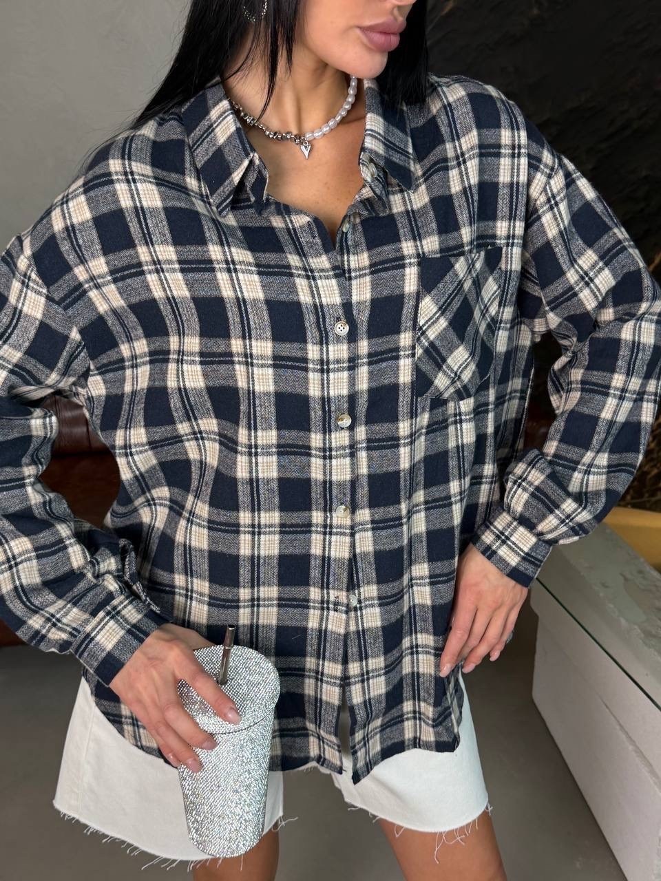 рубашка классическая в клетку оверсайз la fashion,женская рубашка oversize в клетку,рубашка в клетку женская оверсайз,женская рубашка в клетку,рубашка в клетку оверсайз badishka