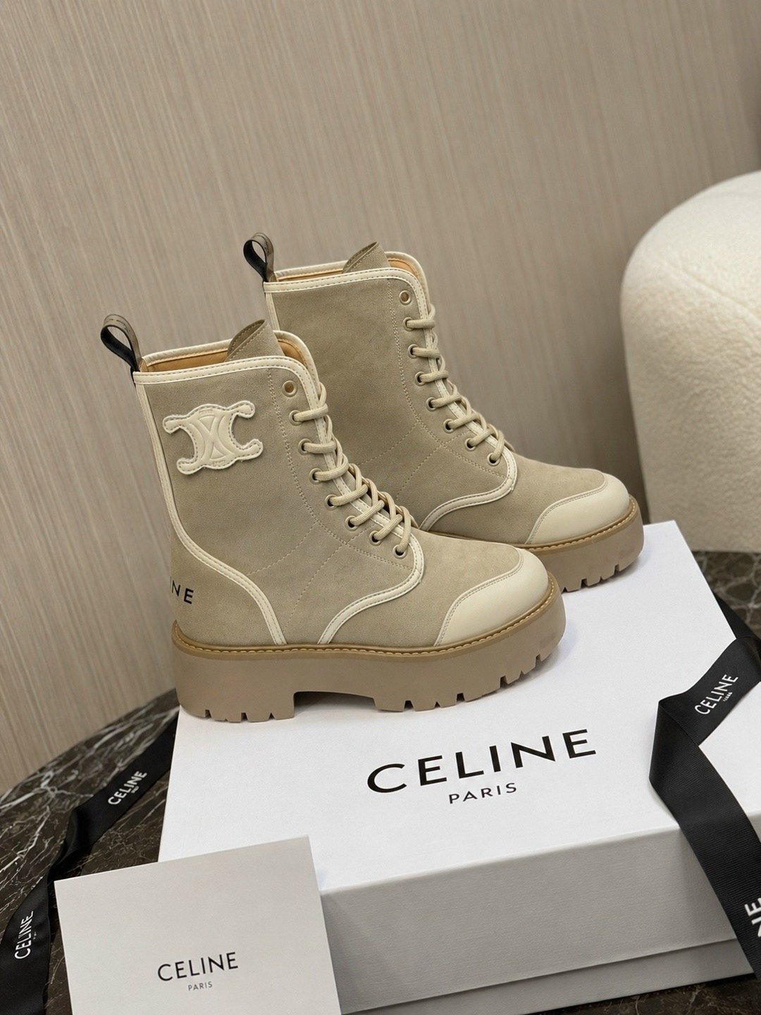 ботинки celine,ботинки женские celine,женские ботинки celine натуральная кожа,комбинированные ботинки celine premium,