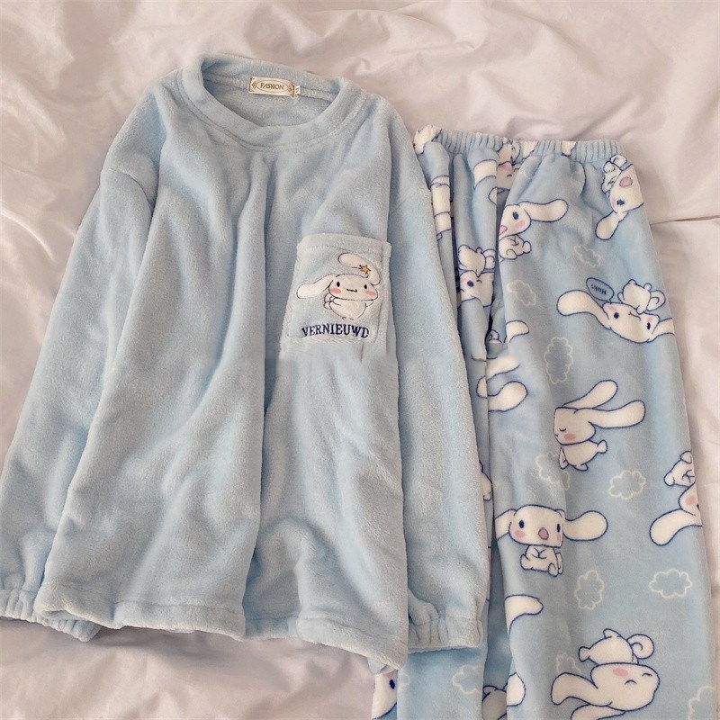 зимняя теплая пижама,kawaii sanrio плюшевая пижама cinnamoroll утепленная коралловая флис,зимняя пижама,теплая пижама,санрио пижама