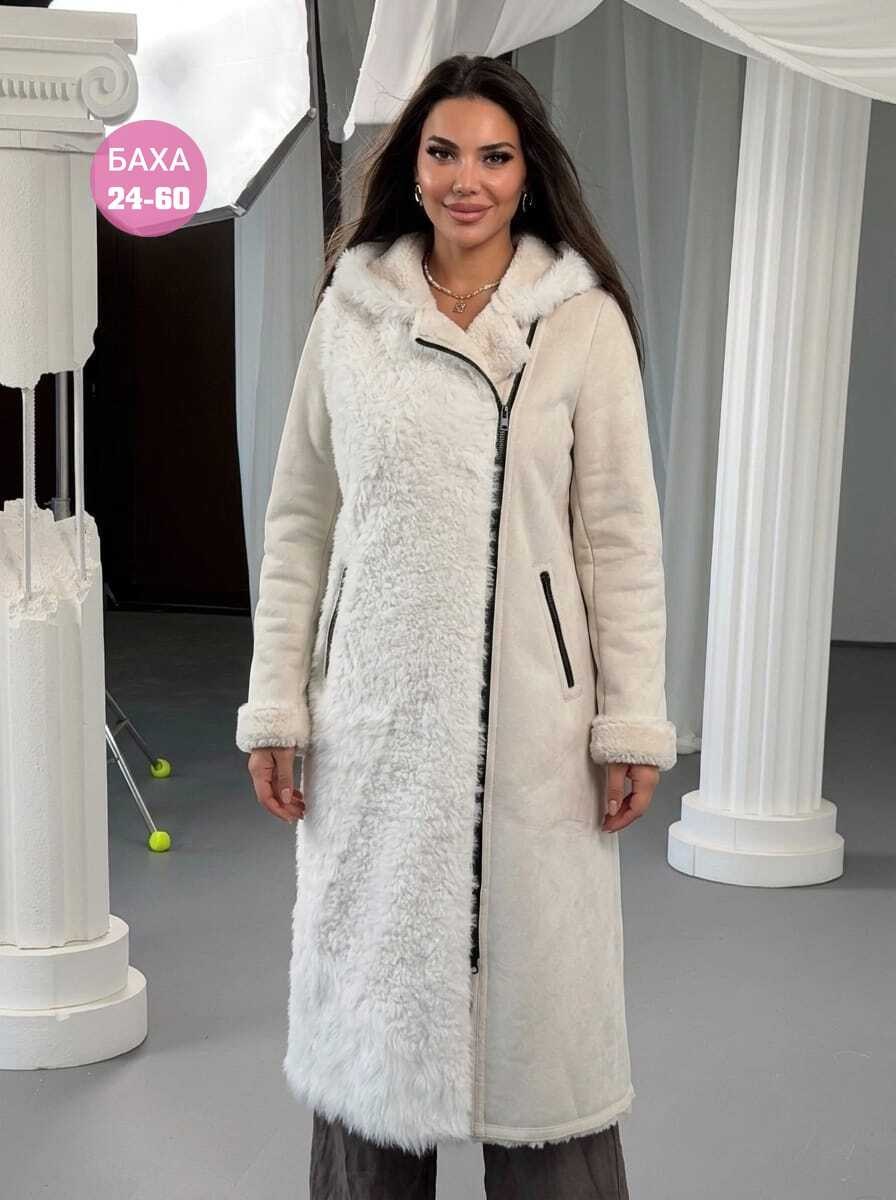 пальто зимнее длинное с капюшоном из эко меха klasika moda,пальто женское,дубленка женская,дубленка удлиненная,утепленное пальто