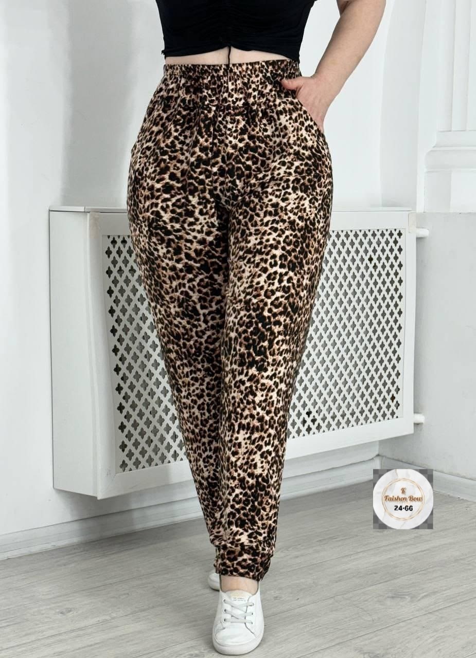 штаны женские,женские брюки большие размеры,женские брюки,брюки 88060 леопард,трикотажные брюки