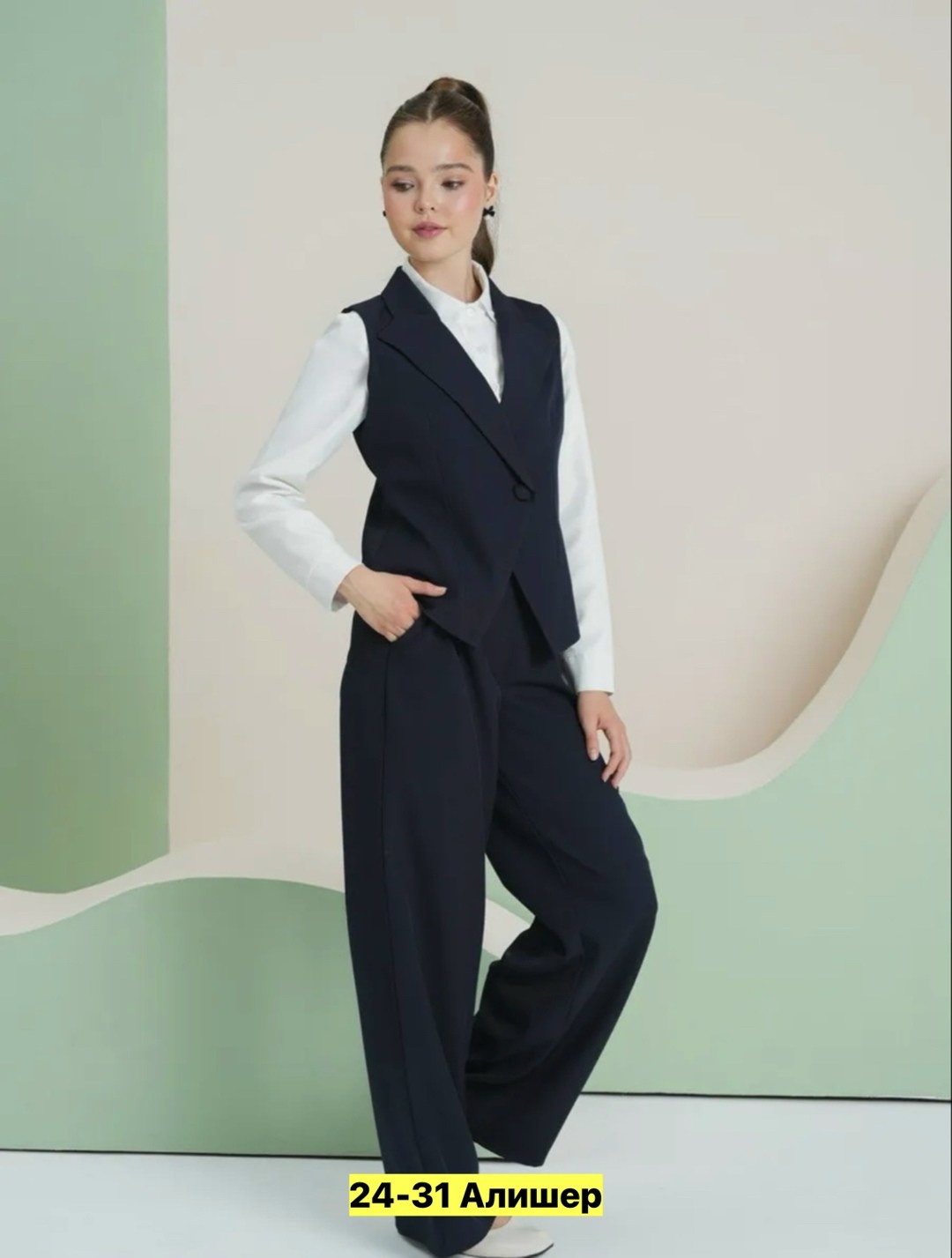 школьный костюм двойка с брюками палаццо и жилетом sheng yuan fashion,костюм брючный школьная форма для девочки payan,костюм школьный,костюм школьный брючный с жилетом jutetti,костюм брючный школьная