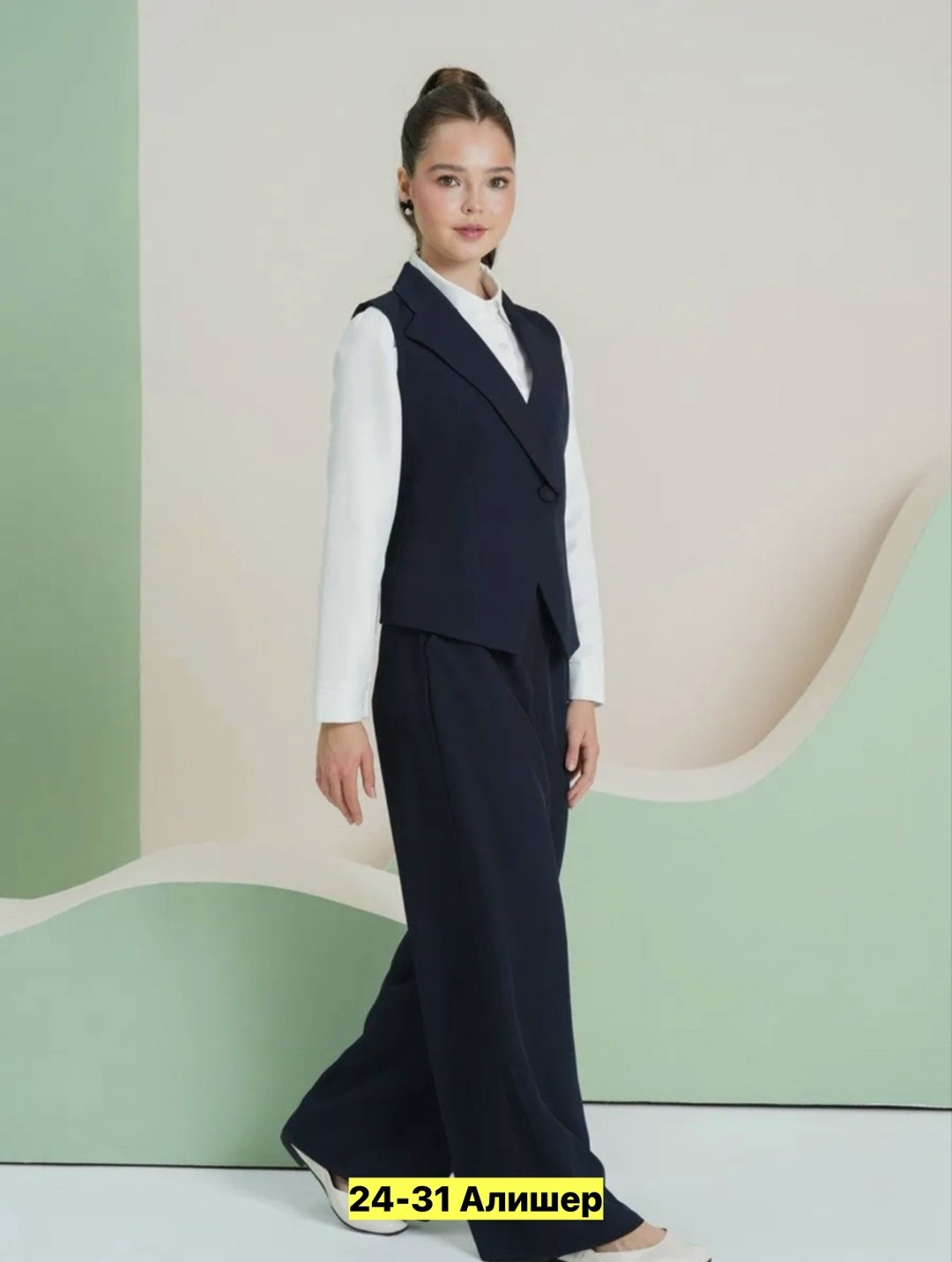 школьный костюм двойка с брюками палаццо и жилетом sheng yuan fashion,костюм брючный школьная форма для девочки payan,костюм школьный,костюм школьный брючный с жилетом jutetti,костюм брючный школьная