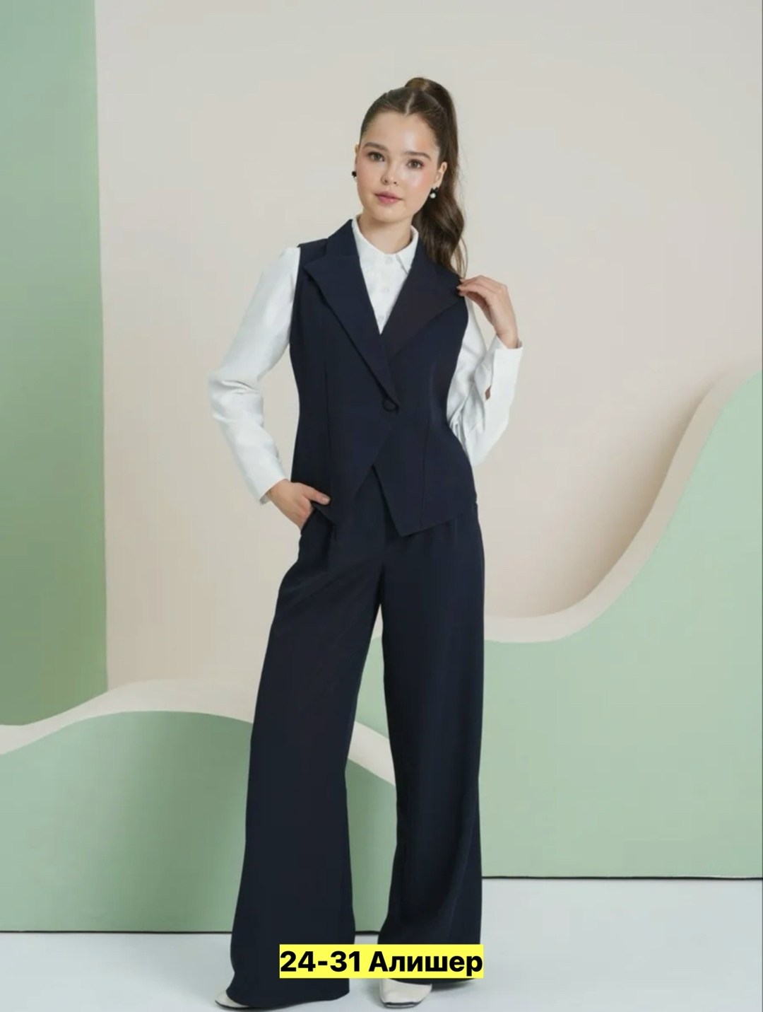 школьный костюм двойка с брюками палаццо и жилетом sheng yuan fashion,костюм брючный школьная форма для девочки payan,костюм школьный,костюм школьный брючный с жилетом jutetti,костюм брючный школьная