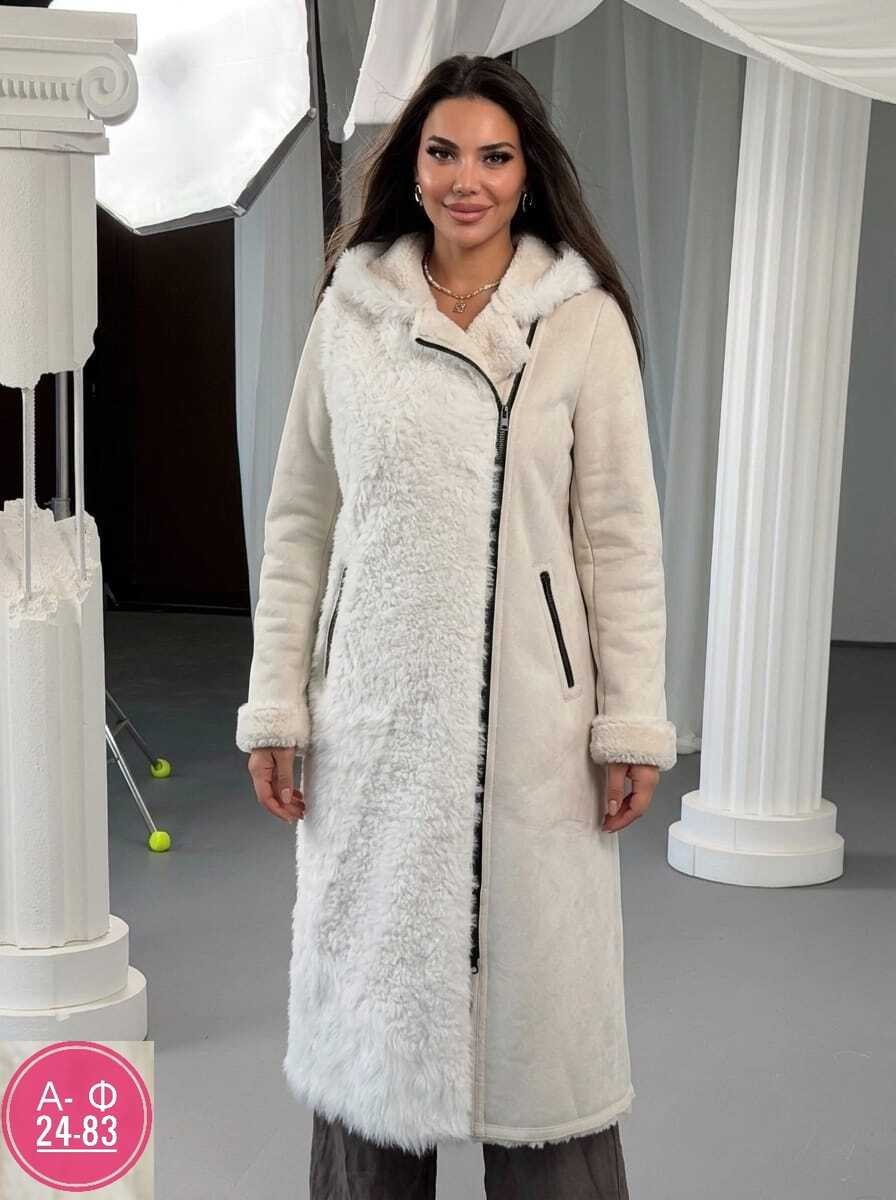 пальто зимнее длинное с капюшоном из эко меха klasika moda,дубленка женская,комбинированное пальто,зимнее пальто,женское пальто