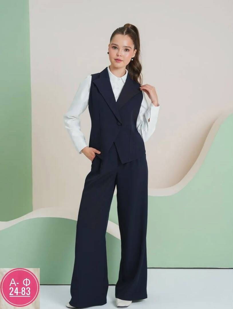 костюм для девочки (жилет и брюки) артикул br 28062,костюм брючный школьная форма,костюм школьный брючный с жилетом jutetti,школьный костюм двойка с брюками палаццо и жилетом sheng yuan fashion,костюм