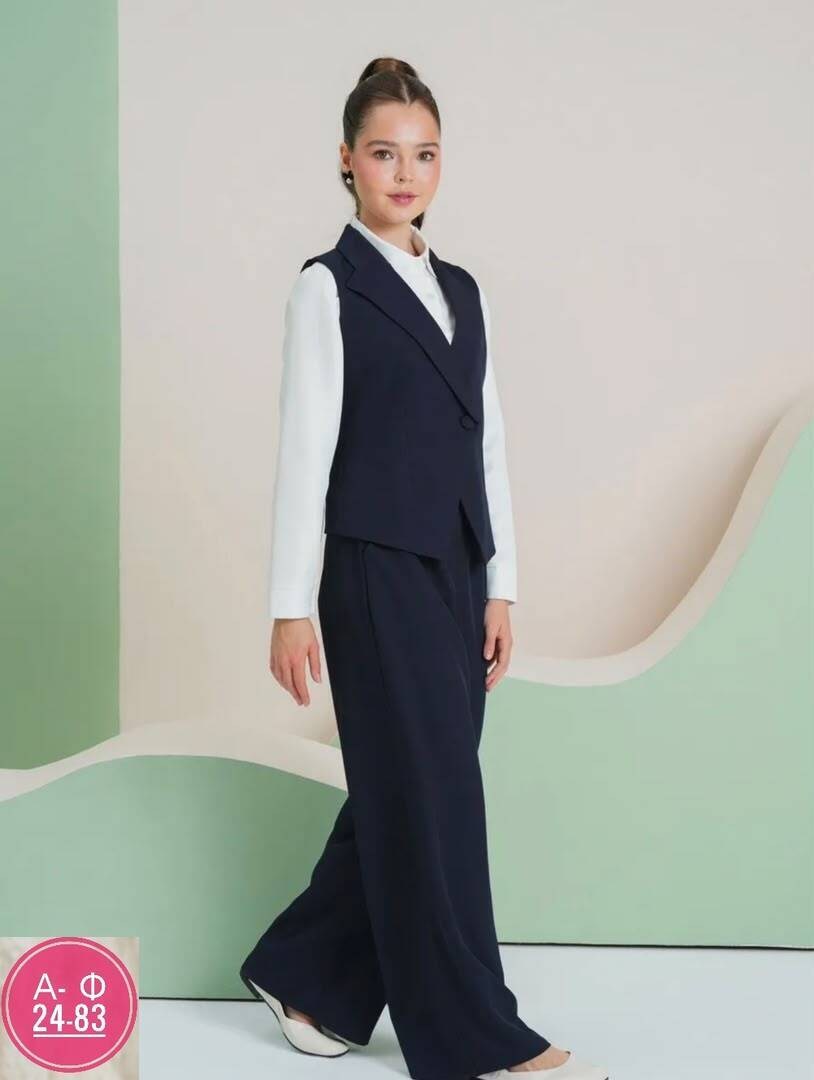 костюм для девочки (жилет и брюки) артикул br 28062,костюм брючный школьная форма,костюм школьный брючный с жилетом jutetti,школьный костюм двойка с брюками палаццо и жилетом sheng yuan fashion,костюм
