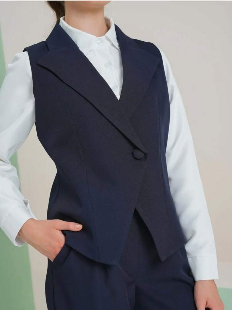 школьный костюм двойка с брюками палаццо и жилетом sheng yuan fashion,костюм школьный брючный с жилетом jutetti,костюм школьный брючный с жилеткой guliz цвет темно-синий,школьная форма костюм брючный