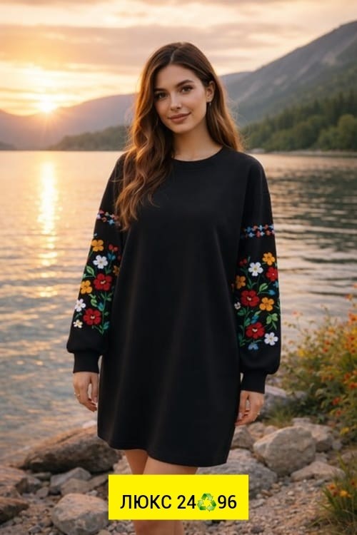 модное платье,платье свитшот,платье с вышивкой,платье женское с длинными рукавами,платье