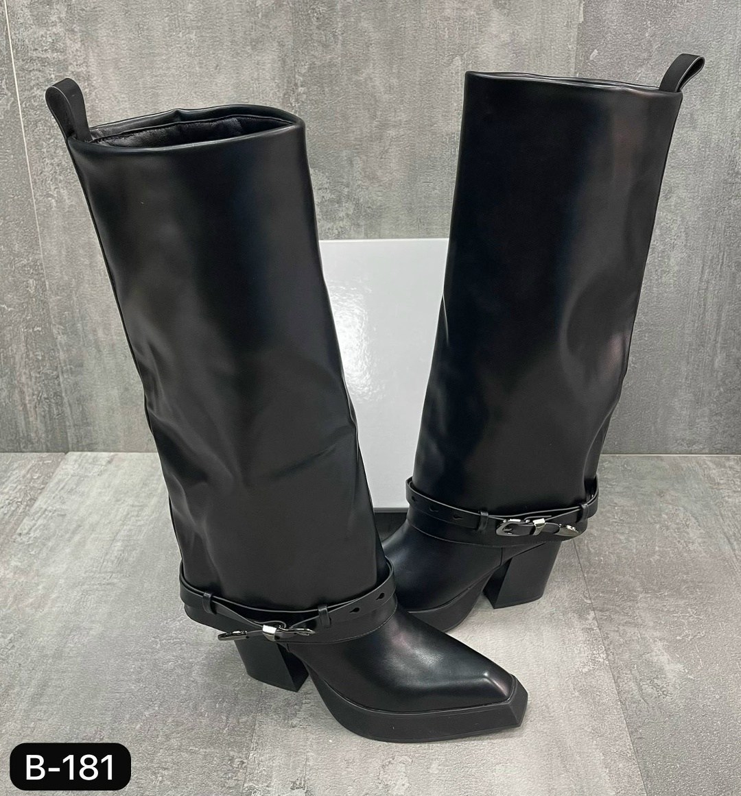сапоги,сапоги женские,сапоги эко кожа,сапоги демисезонные на каблуке magic heels цвет черный,сапоги казаки демисезонные с широким голенищем и ремешком