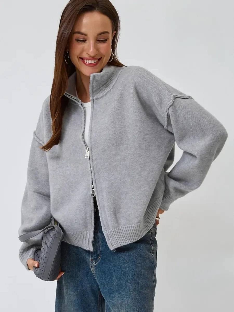 коричневый кардиган,трендовый джемпер на молнии dina style,женский вязаный кардиган,кофта на молнии теплая,кардиган кофта