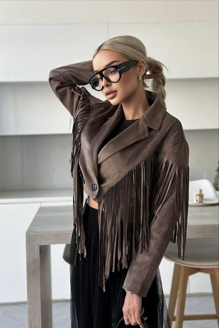 стильная куртка,yves saint laurent женская замшевая косуха с бахромой,замшевая куртка,куртка косуха,куртка с бахромой