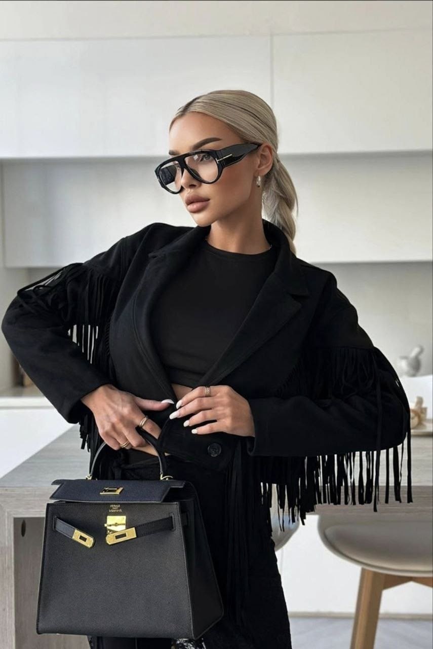 стильная куртка,yves saint laurent женская замшевая косуха с бахромой,замшевая куртка,куртка косуха,куртка с бахромой