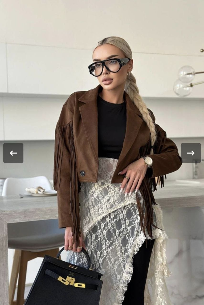 стильная куртка,yves saint laurent женская замшевая косуха с бахромой,замшевая куртка,куртка косуха,куртка с бахромой