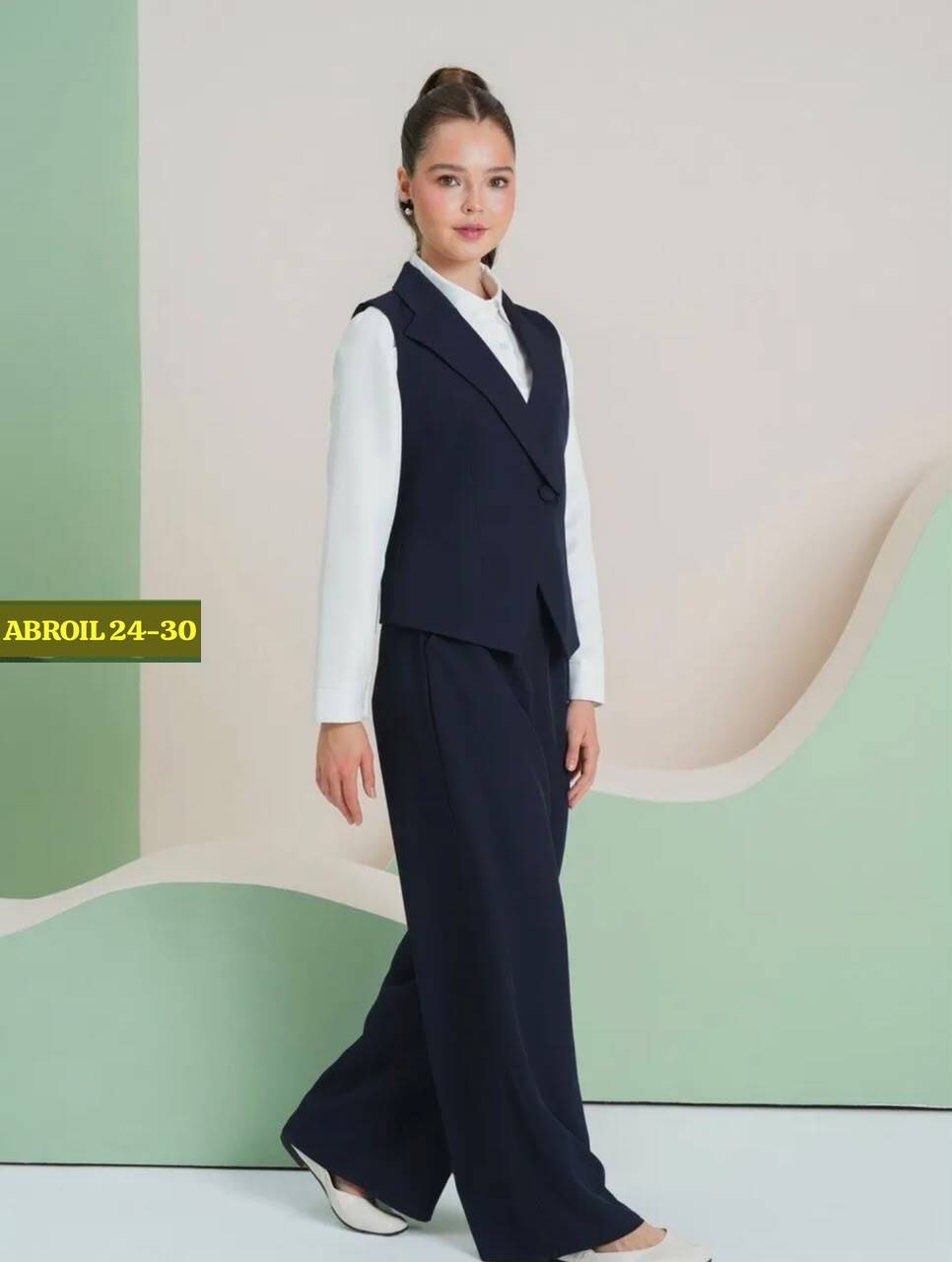 школьный костюм двойка с брюками палаццо и жилетом sheng yuan fashion,школьный костюм жилетка и брюки для девочки,костюм-двойка для девочки школьный с жилетом и брюками темно-синего цвета,костюм школь