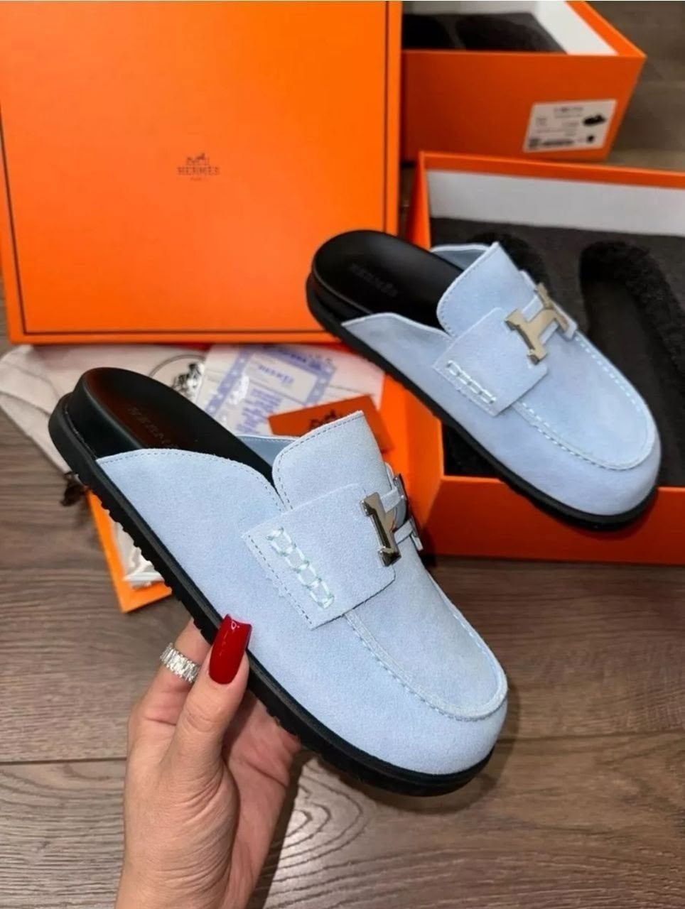 ,мюли hermes,мюли замшевые,мюли женские,шлепки женские