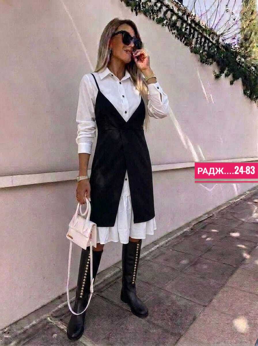 сарафан рубашка,комплект из платья-сарафана и белой рубашки черный,платье женское,сарафан с белой рубашкой,комплект двойника женский платье рубашка белое и черный сарафан