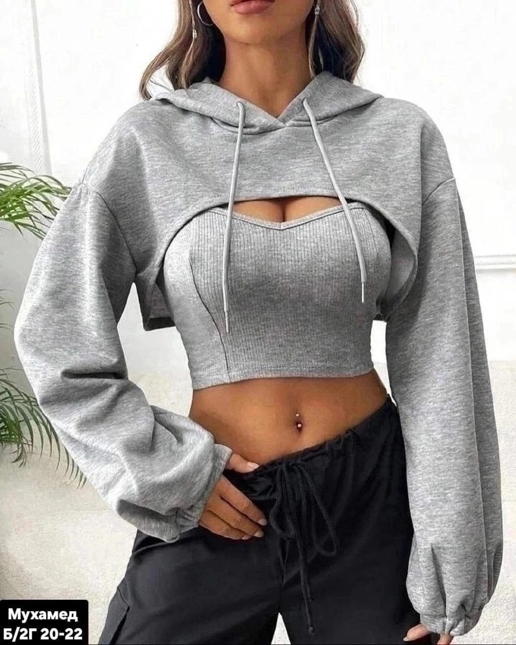 crop hoodie,одежда стили,,худи и топик комплект