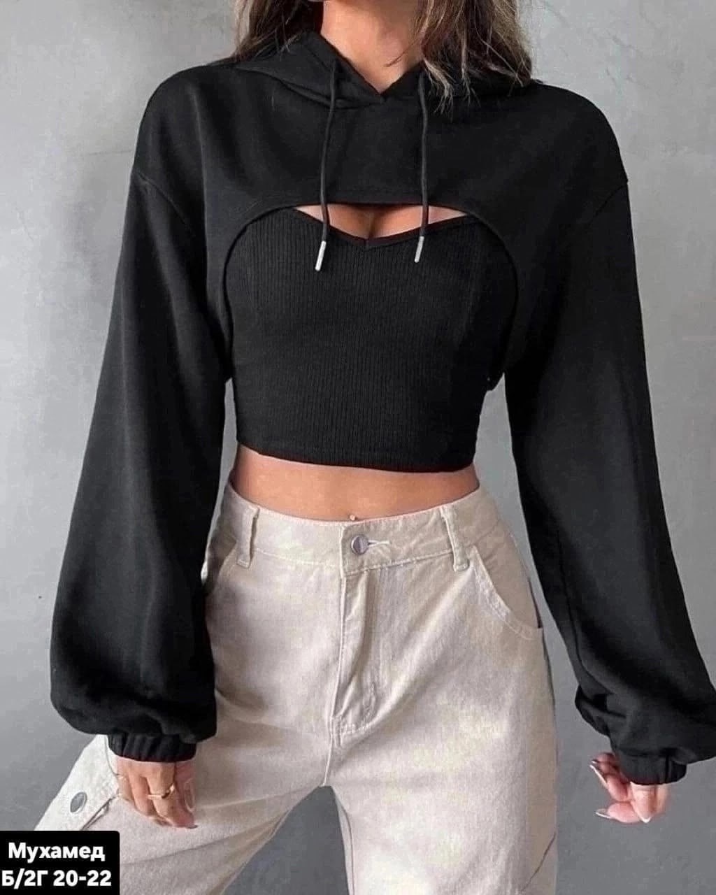 crop hoodie,одежда стили,,худи и топик комплект