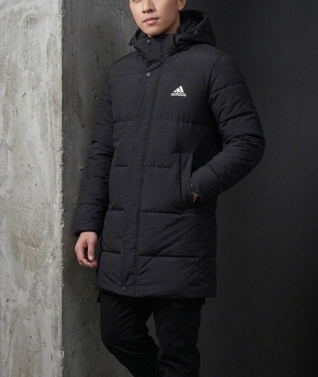 куртка зимняя adidas,удлиненная зимняя куртка adidas цвет черный,куртка зимняя мужская adidas удлиненная,куртка адидас мужская зимняя черная длинная,пуховик adidas