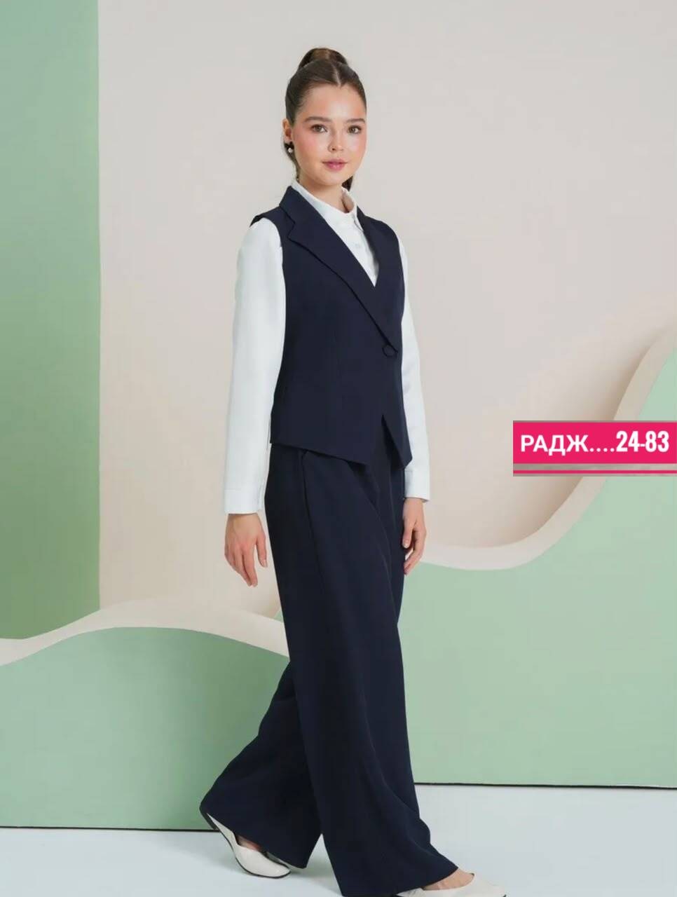 школьный костюм двойка с брюками палаццо и жилетом sheng yuan fashion,костюм-двойка для девочки школьный с жилетом и брюками темно-синего цвета,костюм школьный брюки и жилет lmdy 452486354,костюм школ