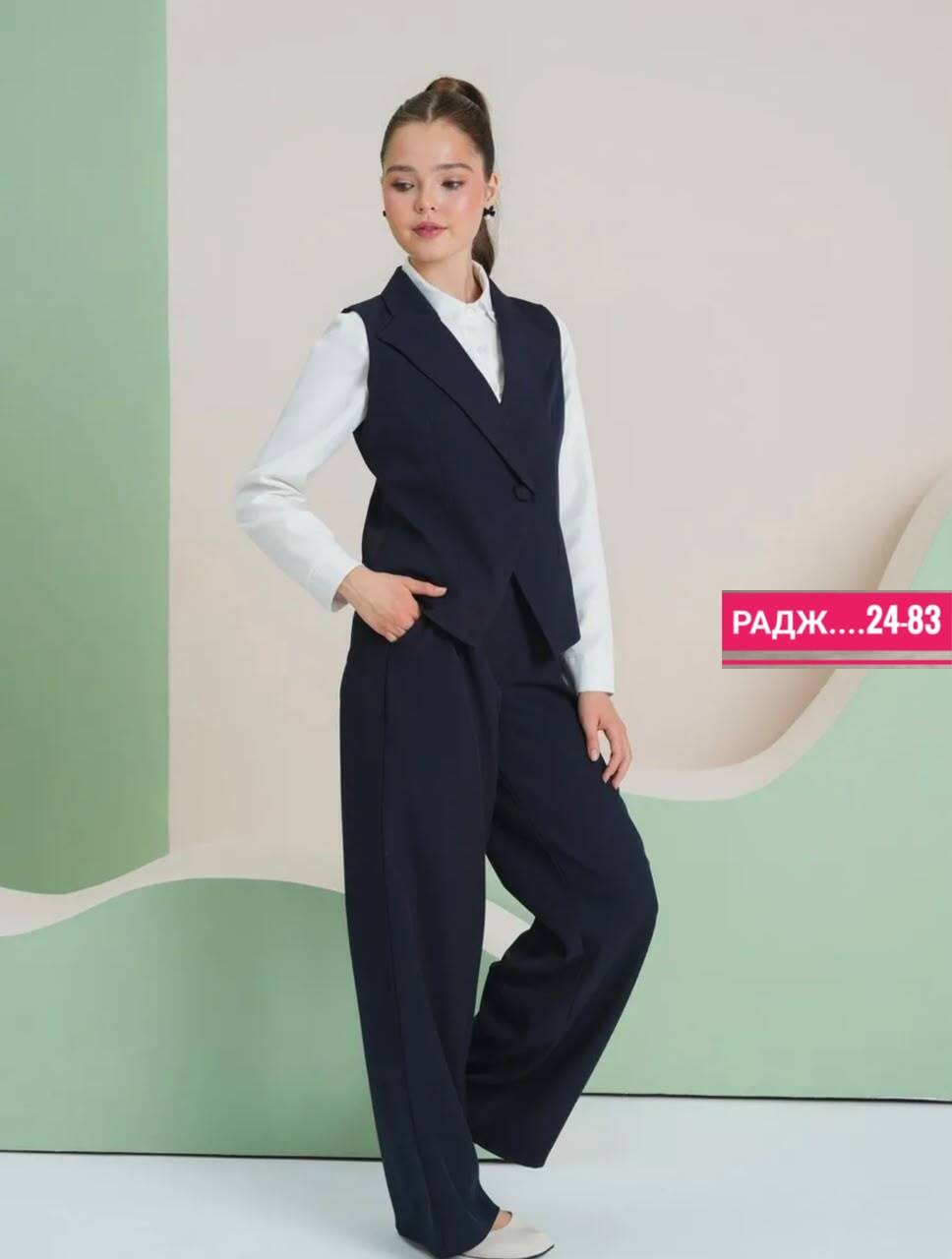 школьный костюм двойка с брюками палаццо и жилетом sheng yuan fashion,костюм-двойка для девочки школьный с жилетом и брюками темно-синего цвета,костюм школьный брюки и жилет lmdy 452486354,костюм школ