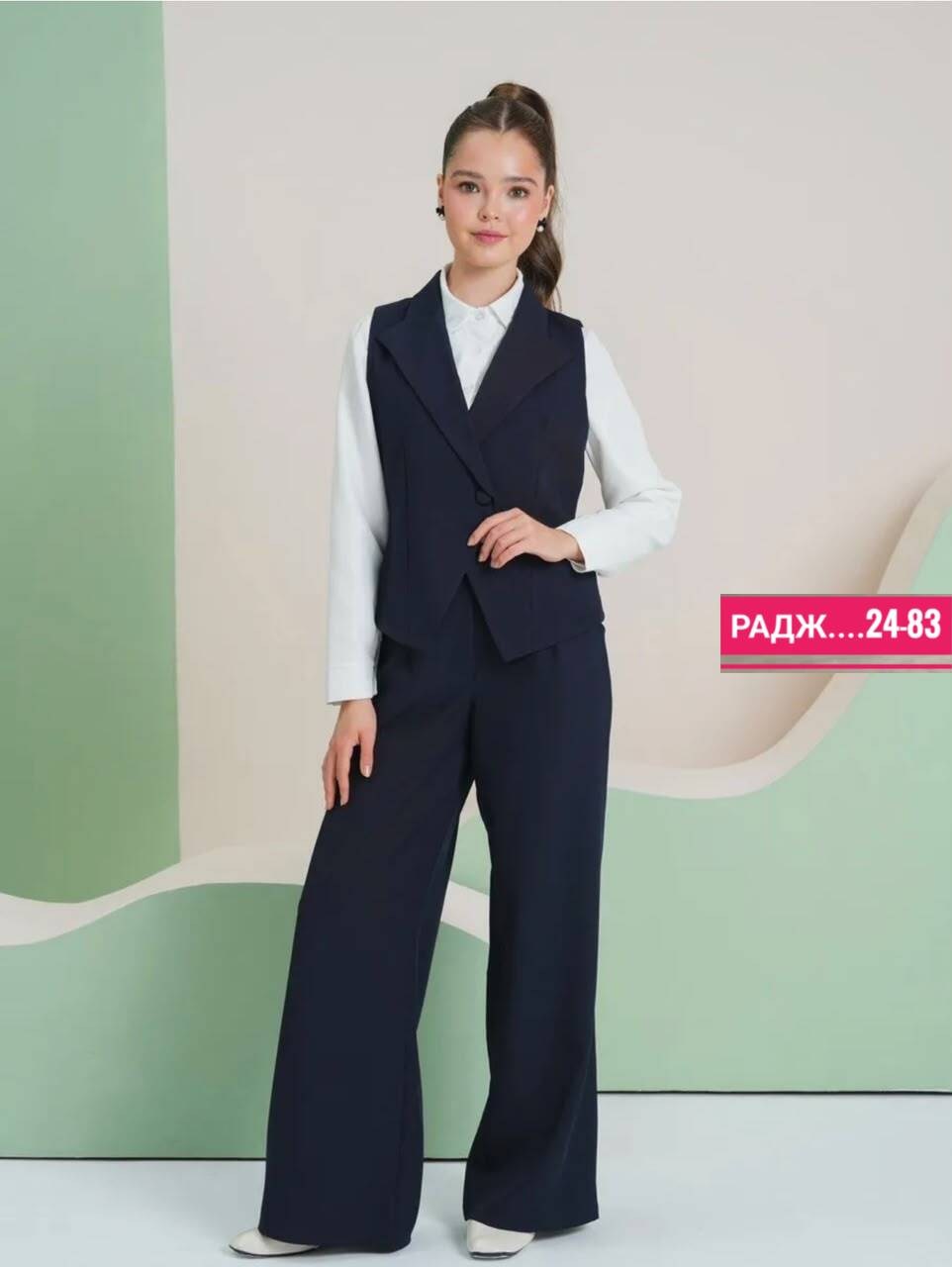 школьный костюм двойка с брюками палаццо и жилетом sheng yuan fashion,костюм-двойка для девочки школьный с жилетом и брюками темно-синего цвета,костюм школьный брюки и жилет lmdy 452486354,костюм школ