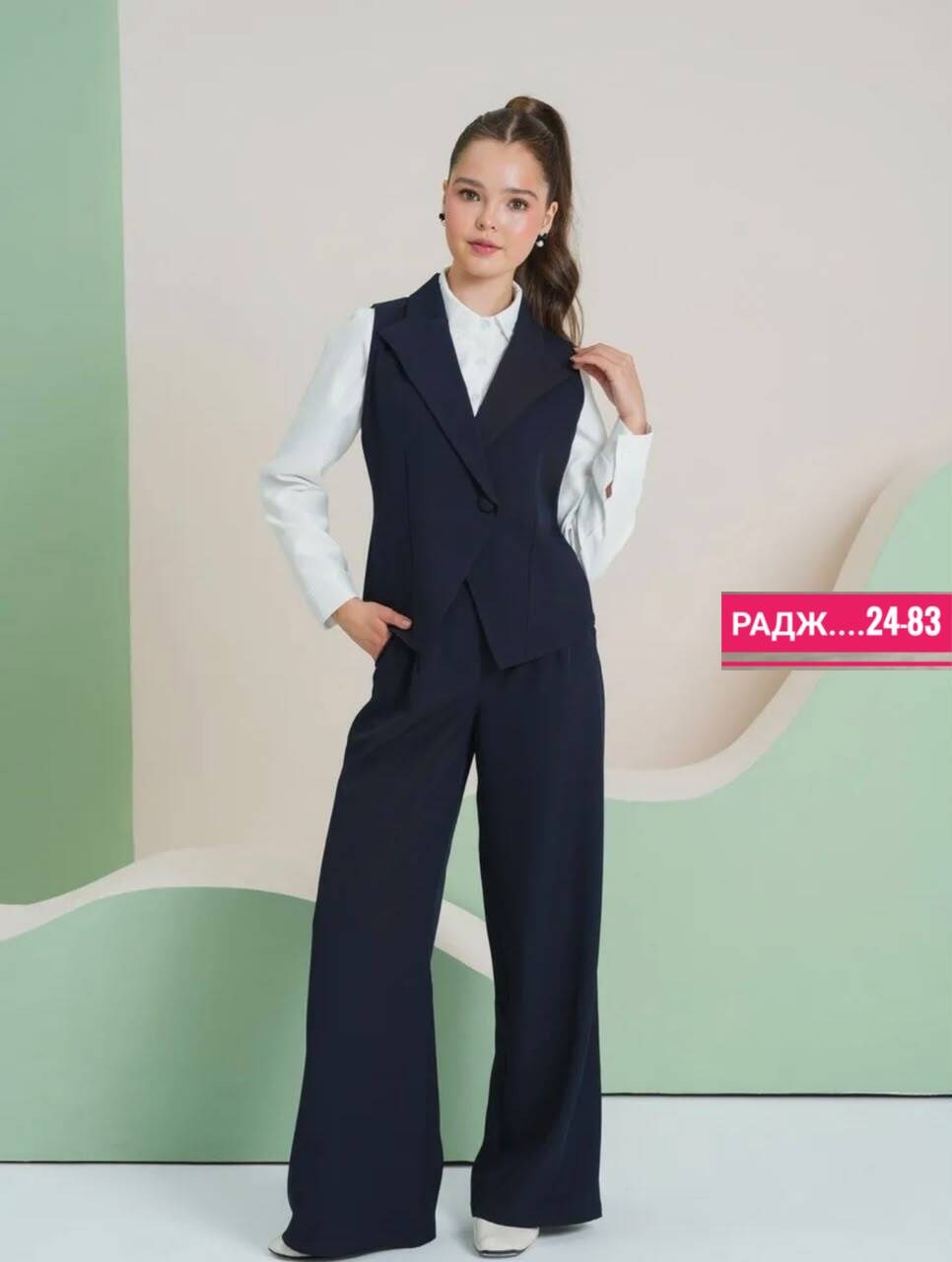 школьный костюм двойка с брюками палаццо и жилетом sheng yuan fashion,костюм-двойка для девочки школьный с жилетом и брюками темно-синего цвета,костюм школьный брюки и жилет lmdy 452486354,костюм школ
