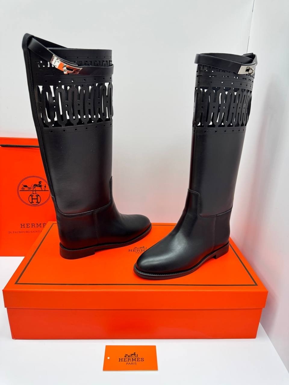 сапоги hermes,сапоги эрмес,женские кожаные сапоги hermes чёрного цвета,сапоги hermes жокейские,сапоги