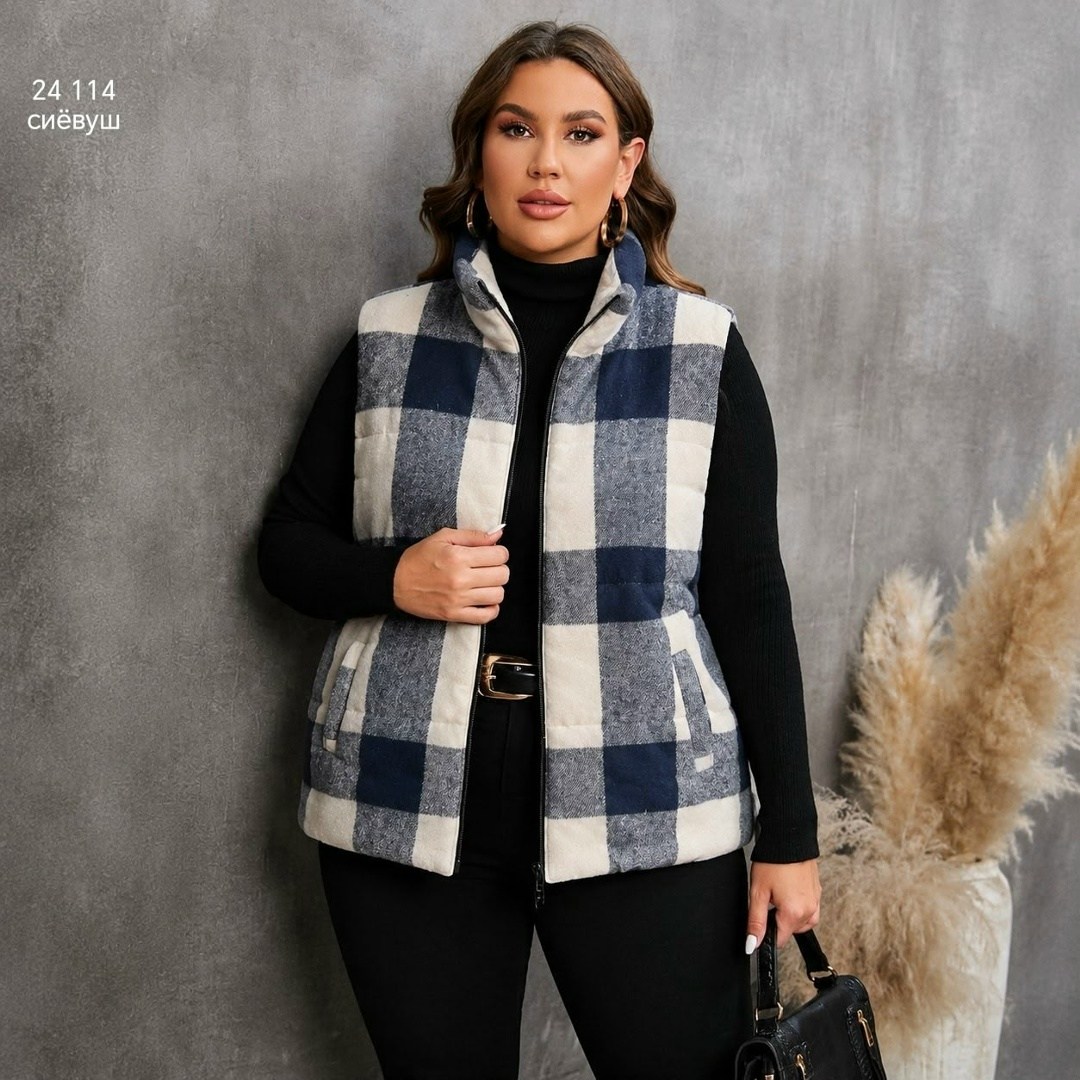 shein relaxiva размера плюс жилет-пальто в клетку,жилет,жилет стеганый,жилет в клетку,пальто в клетку
