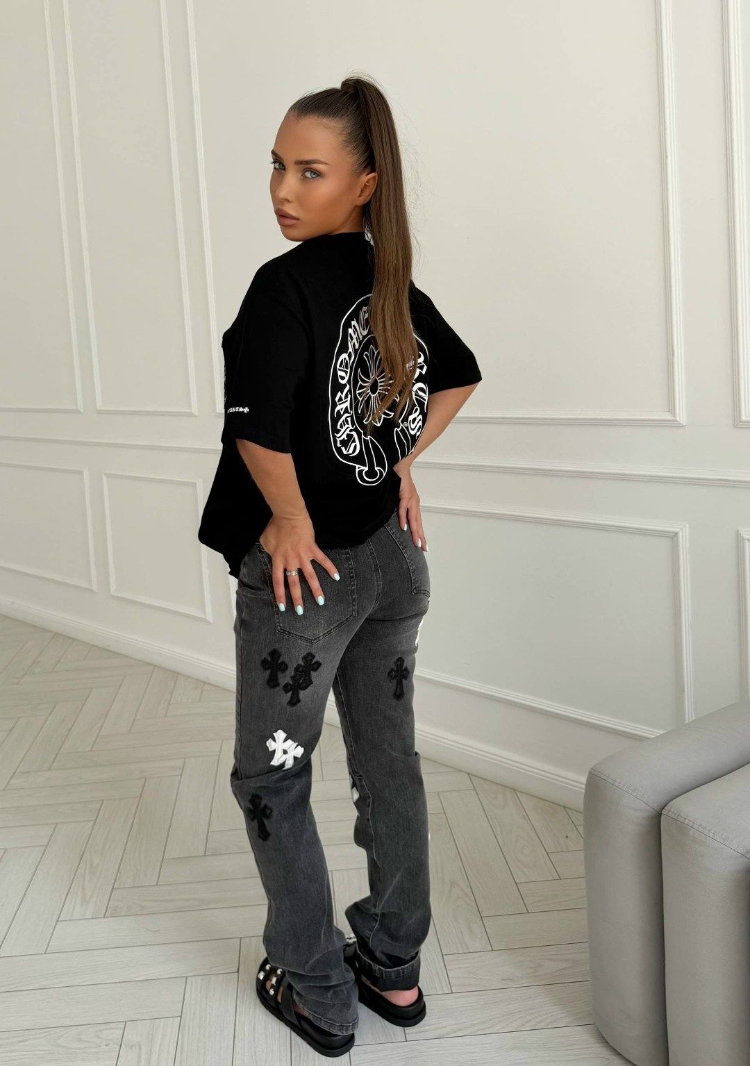одежда в корейском стиле,джинсы с крестами мужские,джинсы chrome hearts,футболки женская