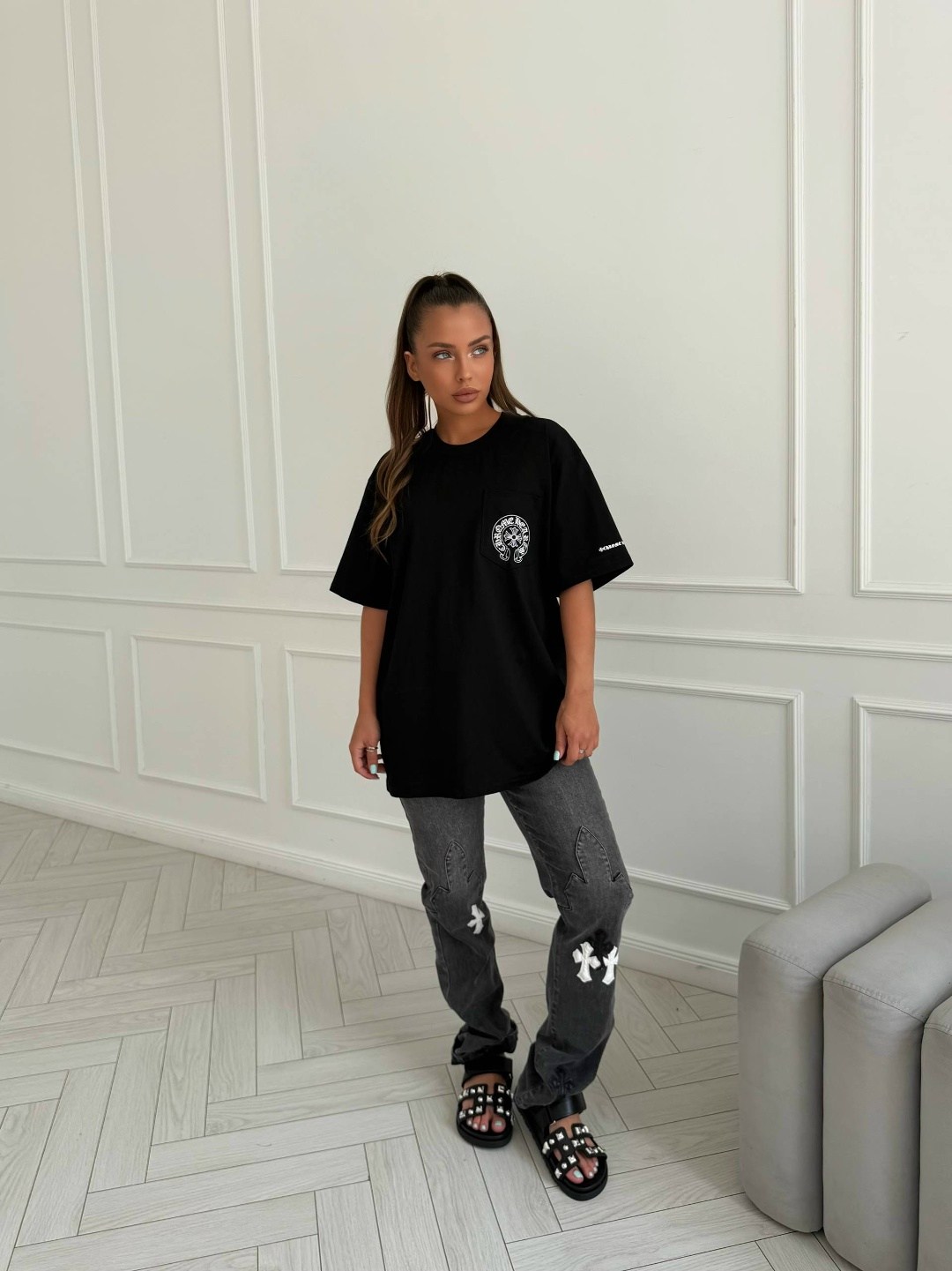 одежда в корейском стиле,джинсы с крестами мужские,джинсы chrome hearts,футболки женская