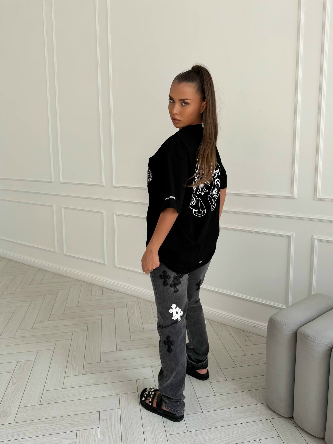 одежда в корейском стиле,джинсы с крестами мужские,джинсы chrome hearts,футболки женская