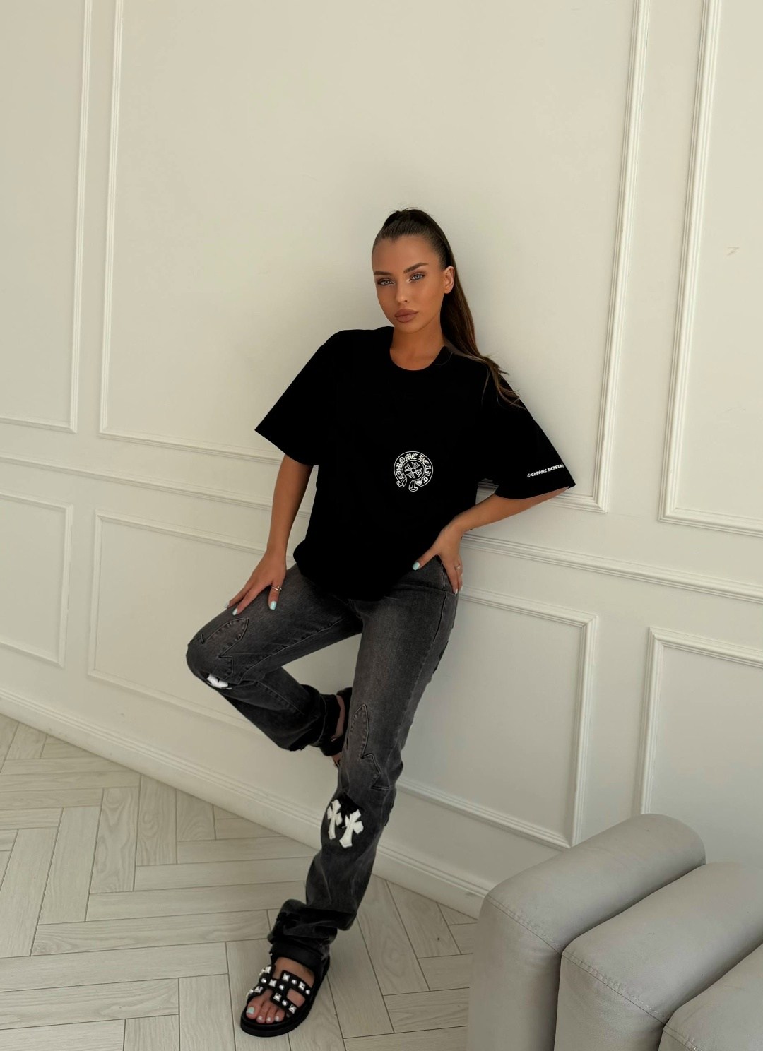 одежда в корейском стиле,джинсы с крестами мужские,джинсы chrome hearts,футболки женская