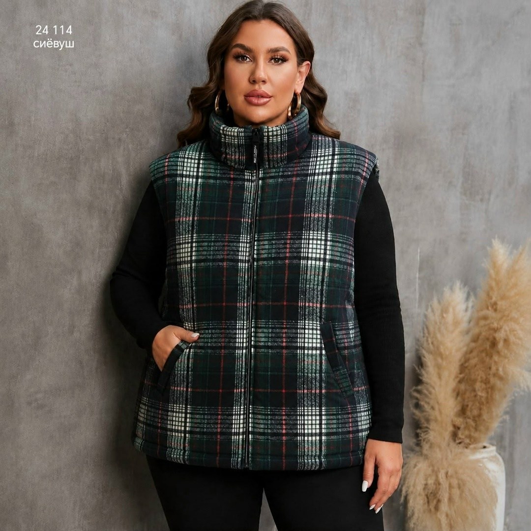 shein relaxiva размера плюс жилет-пальто в клетку,жилет,жилет стеганый,жилет в клетку,пальто в клетку