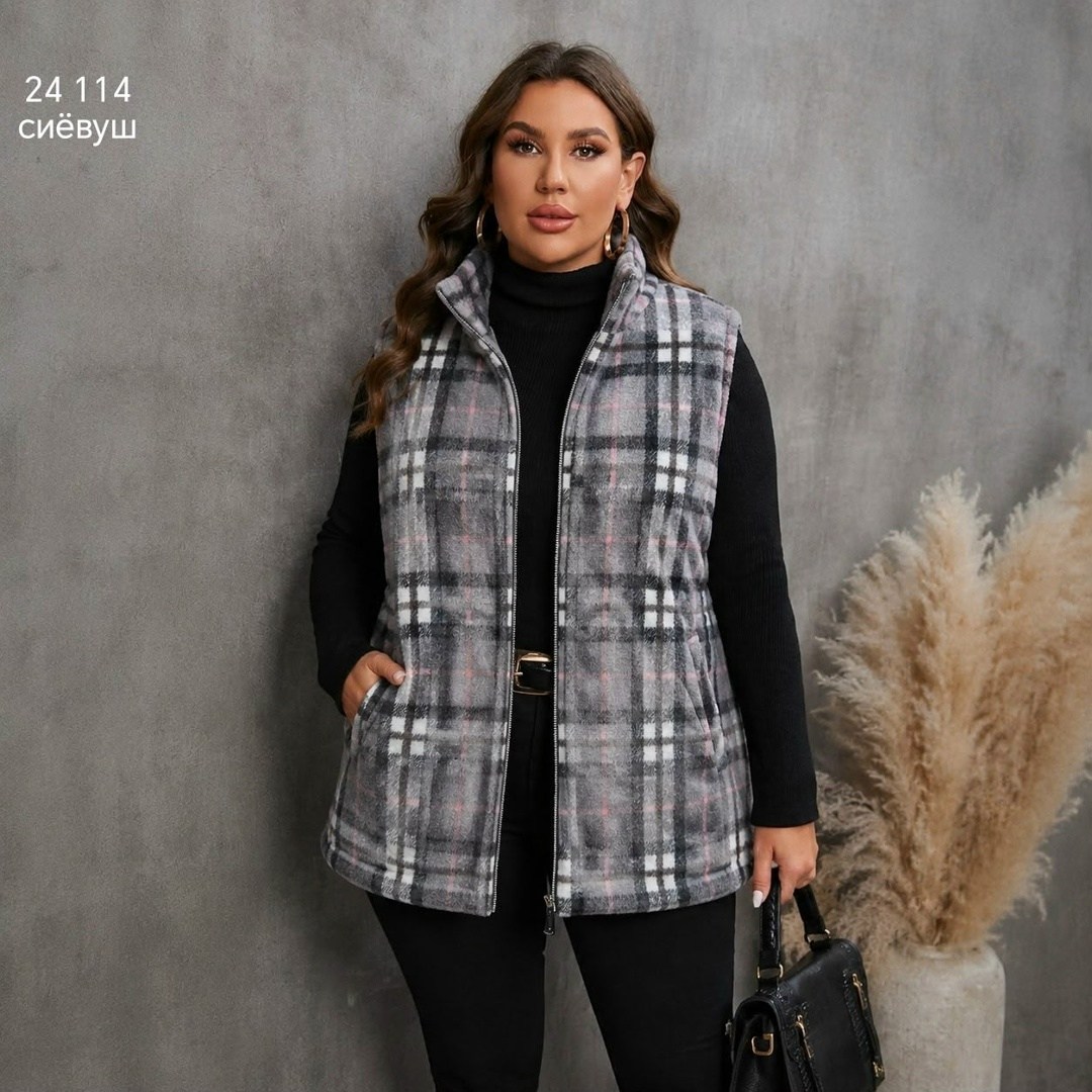 shein relaxiva размера плюс жилет-пальто в клетку,жилет,жилет стеганый,жилет в клетку,пальто в клетку