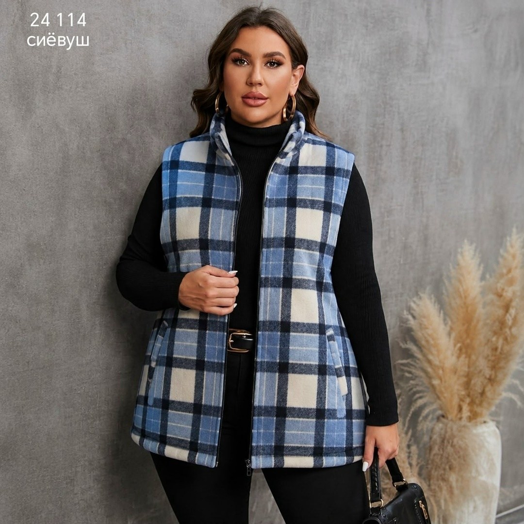 shein relaxiva размера плюс жилет-пальто в клетку,жилет,жилет стеганый,жилет в клетку,пальто в клетку